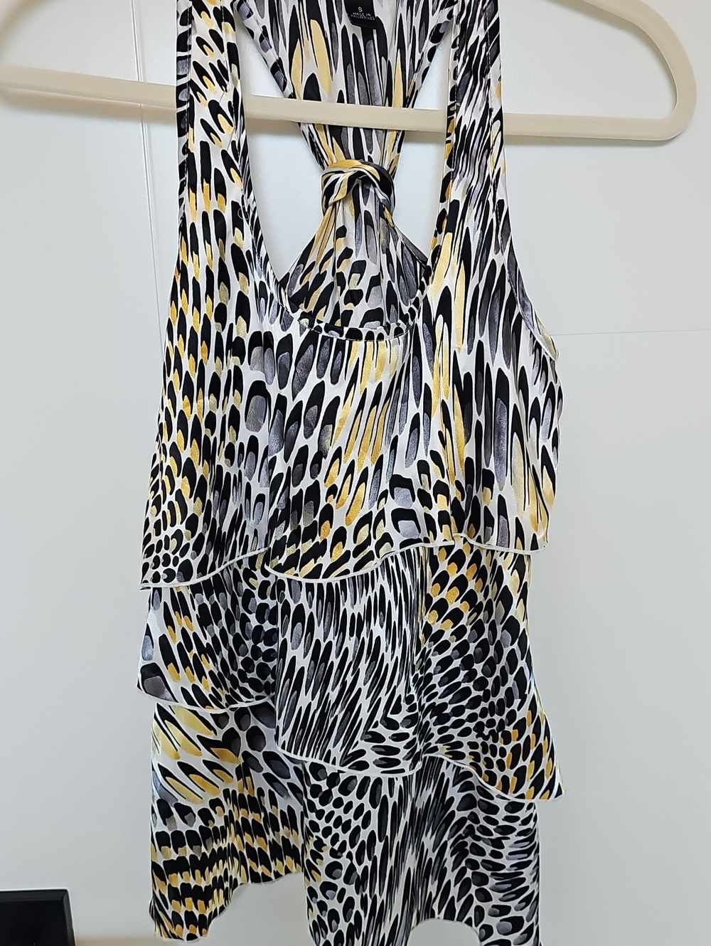 Iz Byer Black White & Yellow Tiered Halter Sleeveless Top Sz Small